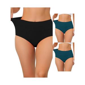 3 упаковки женского хлопкового нижнего белья с завышенной талией (доступны в размерах больших размеров), нижнего белья для контроля живота ALLEGRA K, цвет Dark Blue Black