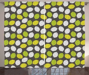 Штора ABAKUHAUS "Лимон в деревенском стиле", с аккуратно нарисованными фруктами, присборенная штора из тесьмы для спальни с петлями и крючками, 280 x 245 см, цвет: желто-зеленый, желтый Abakuhaus