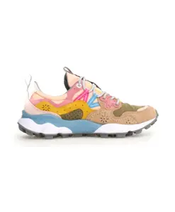 Бежевые кроссовки с розовыми и желтыми акцентами Flower Mountain, мультиколор