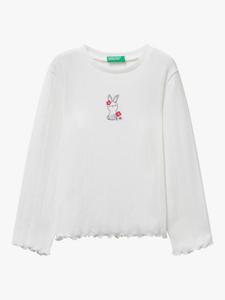Детская хлопковая футболка с длинным рукавом и принтом Benetton, White
