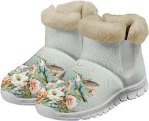 Женские зимние ботинки с меховой подкладкой, с животным принтом, на щиколотку, противоскользящие, удобные, короткие ботильоны Qoiuvncy, Camellia Hummingbird