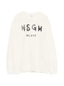 Свитшот с круглым вырезом и принтом-логотипом Msgm Kids, бежевый