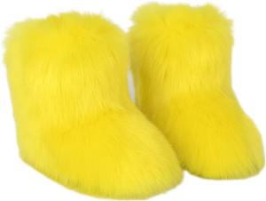 Зимние сапоги Saralis для девочек с мехом, пушистые ботинки для женщин и детей, теплые зимние ботинки, мягкие милые резиновые сапоги на плоской подошве, противоскользящие, детская обувь для улицы, Yellow