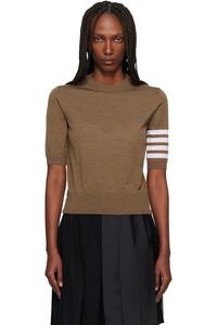 Thom Browne Коричневый свитер из тонкой мериносовой шерсти с четырьмя полосами