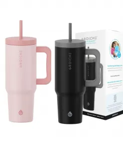 Термокружка объемом 1 л (около 1,2 литра) с трубочкой и ручкой, 2 шт Grosche, черный/розовый