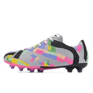 Kuding Футбольные бутсы унисекс низкие бело-аква-черно-серебристые серебристые с длинными шипами, цвет Silver (Long Stud)