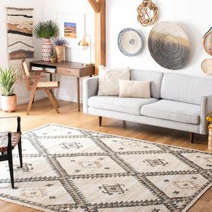SAFAVIEH Kilim Collection ковер, 275 x 366 см, Ivory & Black, ручной работы плоское плетение из джута, идеально для помещений с высокой проходимостью в гостиной, спальне (KLM761A)