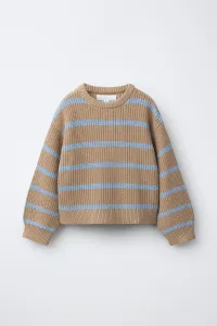 Вязаный джемпер в полоску Zara, светло-бежевый
