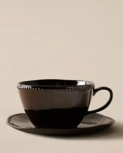 Чашка с блюдцем Zara Home Stoneware Coffee With Raised Design,  180 мл, коричневый