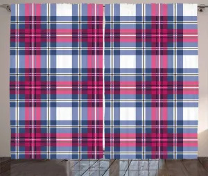 Розовая штора ABAKUHAUS в деревенском стиле, винтажный шотландский эффект, универсальные ленточные шторы для гостиной с петлями и крючками, 280 x 225 см, цвет темно-синий/розовый Abakuhaus