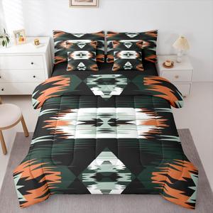 Erosebridal Комплект постельного белья Southwestern Boho в этническом стиле с ацтекскими узорами в зелено-оранжево-черной цветовой гамме, Green