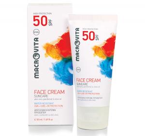 MACROVITA СОЛНЦЕЗАЩИТНЫЙ КРЕМ ДЛЯ ЛИЦА SPF50 (белый) ВОДОНЕПРОНИЦАЕМЫЙ био-алоэ, пантенол и био-оливковое масло 50мл
