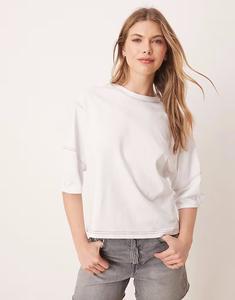 Укороченная футболка свободного кроя ASOS DESIGN белого цвета с контрастной строчкой