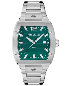 Мужские часы Swiss F-80 Tonneau на стальном браслете 42mm Ferragamo