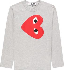 Футболка Comme des Garçons Long-Sleeve Play T-Shirt With Sideways Red Heart 'Grey', серый