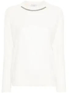 Трикотажный джемпер с декором Monili Brunello Cucinelli, белый