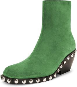Женские ботильоны YDN с заклепками, круглым носом и молнией сбоку, на среднем толстом каблуке, модная обувь на каждый день, размер 4-15 US, Light Green