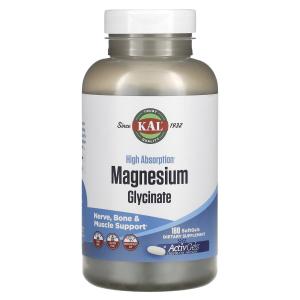 Глицинат магния с высокой усвояемостью KAL High Absorption Magnesium Glycinate, 180 мягких таблеток