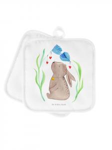 Mr. & Mrs. Panda Белая подставка под горячее с изображением кролика и цветов, без надписей