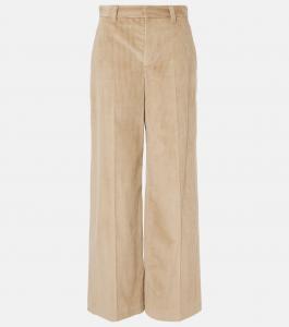 Широкие вельветовые брюки с высокой талией Brunello Cucinelli, серо-коричневый