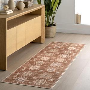Ковер nuLOOM, 77 x 244 см, с моющейся в стиральной машине грязеотталкивающей пропиткой и противоскользящей основой, низкий профиль для гостиной, спальни и столовой, Avalon Sienna Brown