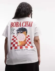 Белая объемная футболка с принтом чай на спине Noisy May Curve