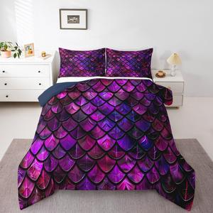 Erosebridal Комплект постельного белья Purple Scales с морским принтом чешуи для детей и взрослых, Purple