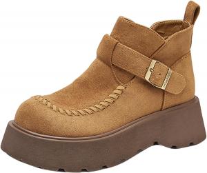 ADKGBE Женские ретро замшевые ботильоны-мокасины на платформе с регулируемой пряжкой, модные, удобные, с круглым носком, массивным каблуком, на коротком каблуке, легкие, с боковой молнией, для бизнеса и вечеринок