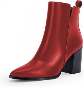 Женские ботильоны FOWT с заостренным носком, боковой молнией, на каблуке с устойчивым блоком, теплая зимняя обувь для торжественных случаев и путешествий, размер 4-16 США, Red