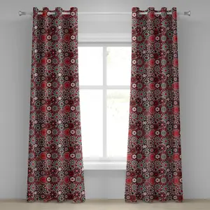 Штора на люверсах ABAKUHAUS Красная мандала, геометрические фигуры, образующие цветы, этнический мозаичный дизайн, декоративные двухпанельные шторы, 280 см x 175 см, цвет: черный, белый, оранжевый Abakuhaus