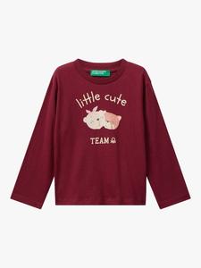 Детская хлопковая футболка с длинным рукавом и принтом Benetton, Red