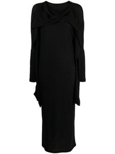 Yohji Yamamoto шерстяное платье миди с драпировкой, черный