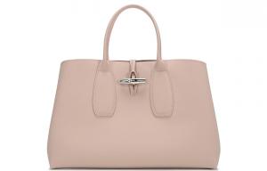 Сумка женская большая Roseau из кожи коровы мягкого розового цвета LONGCHAMP