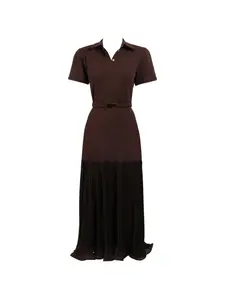 Плиссированное макси-платье поло Rowen Rose, коричневый