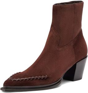 Женские западные ботильоны XYD с остроконечным носком, строчкой, массивным каблуком и боковой молнией, модные туфли, Umber