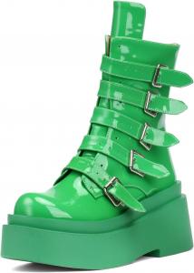 Женские готические ботинки на платформе с пряжкой, средней высоты, с боковой молнией и массивной подошвой YUHATRG, Green