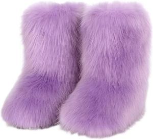 Женские ботинки из искусственного меха, пушистые короткие зимние ботинки с теплой меховой подкладкой для холодной погоды, удобные пушистые ботинки Generic, Purple
