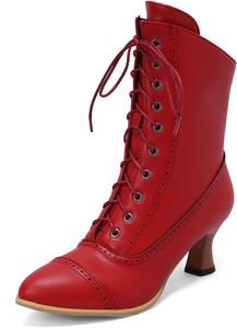 Ботильоны на низком каблуке SHEMEE для женщин, винтажного викторианского стиля, с шнуровкой, средние каблуки, с молнией и пряжкой, 802 Red