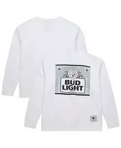 Будвайзер Лайт Мужская белая толстовка с капюшоном Pittsburgh Steelers The Crest Mitchell & Ness