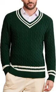 Мужской свитер Kallspin V-образным вырезом, кабельная вязка, чистый хлопок
