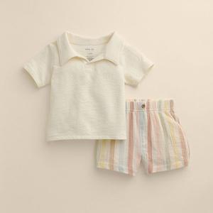 Детский набор для мальчика: поло и шорты Little Co. By Lauren Conrad, Pink Ylw Spring Stripe