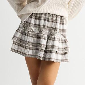 Юбка мини с рюшами для девушек So, Cream Brown Plaid