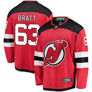 Мужская хоккейная футболка New Jersey Devils Home Breakaway игрока Jesper Bratt красная Fanatics