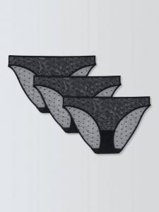 Плавки бикини с сетчатыми вставками John Lewis, Pack of 3, Black