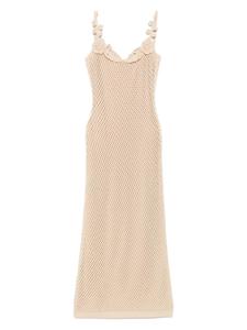 Платье из сетки с цветочной аппликацией Elie Saab, нейтральный