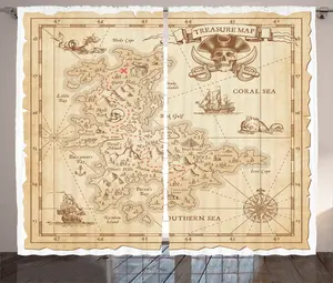 Штора ABAKUHAUS Cream Rustic, Antique Treasure, для спальни, со сборками, петлями и крючками, 280 x 225 см, кремовый Abakuhaus