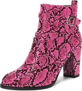 Женские ботильоны MODENCOCO осень-зима с застежкой, модные, из лакированной кожи, с круглым носком, на высоком блочном каблуке 3,5 дюйма, Magenta Snakeskin