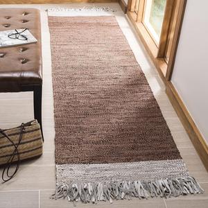 Ковер-дорожка SAFAVIEH, 69 x 275 см, Vintage Leather Collection, Light Grey & Brown, ручной работы, бохо с бахромой из кожи, идеально для помещений с высокой проходимостью в гостиной, спальне (VTL310C)