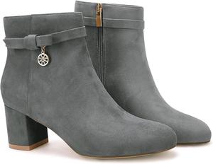 Coutgo женские ботильоны с низким массивным каблуком, винтажные с завязками, ботинки с боковой молнией, Grau