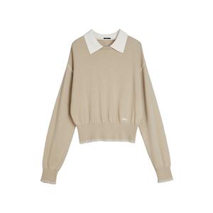 ELLE Свитер женский Khaki Lapel Moderate Mock Two Piece